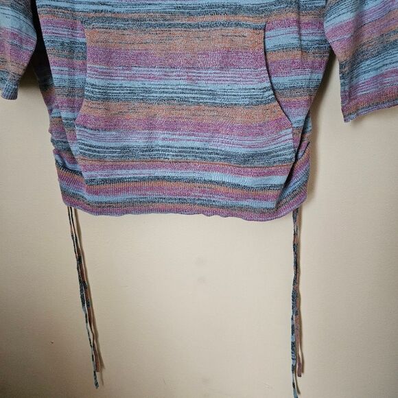 Ruby Rd. Top Knit Striped Petite Blue Purple Orange Pocket Cinched Sides Casual - Picture 3 of 10